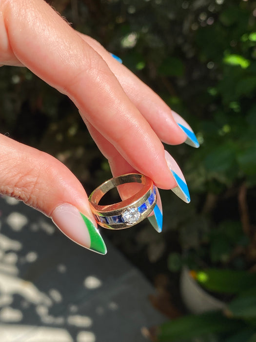 14k blue sapphire diamond ring size 7