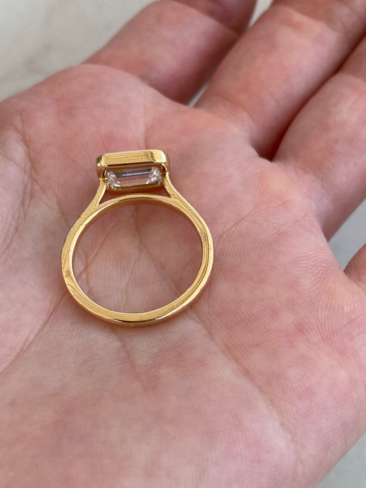 18K Gold Bezel Set 2 Carat Lab Emerald Cut Diamond Ring