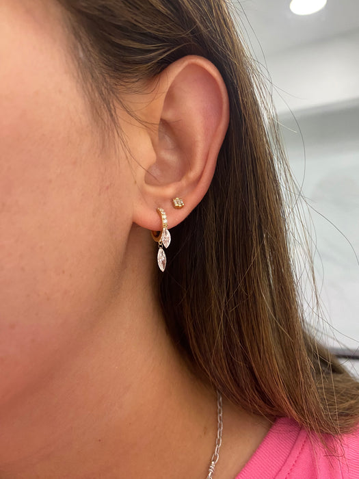 14K 1.5 TCW Lab Diamond Marquise Drop Huggie Earrings