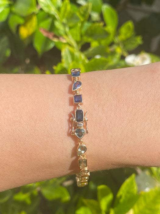 14k rainbow sapphire bracelet 8”