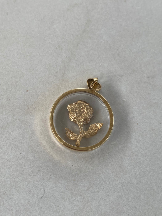 14K Gold Clear Locket-Style Flower Pendant | Two-Tone Floral Design