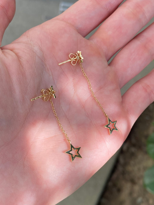 14k diamond star dangly drop earrings