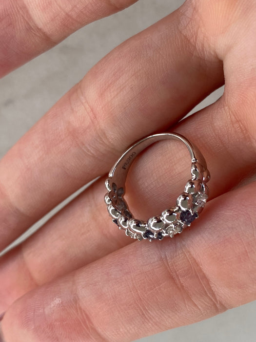 Vintage Platinum 900 Alexandrite & Diamond Flower Ring