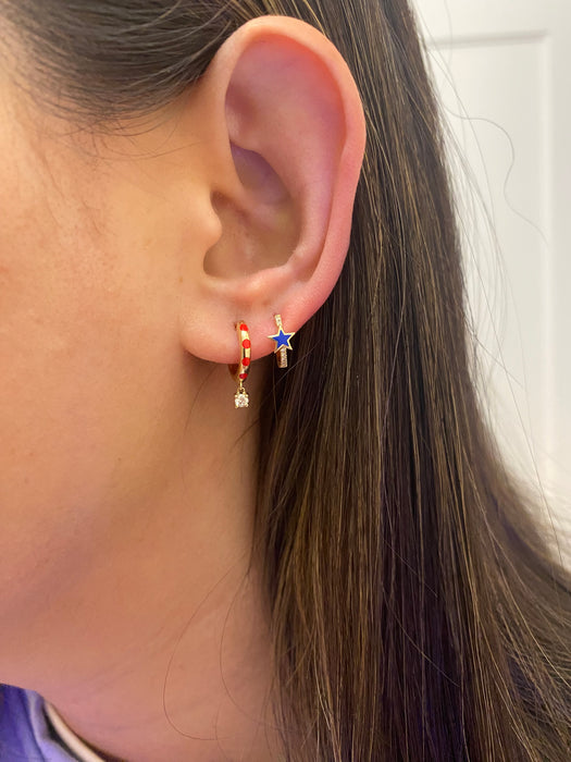 14k red enamel diamond huggies earrings