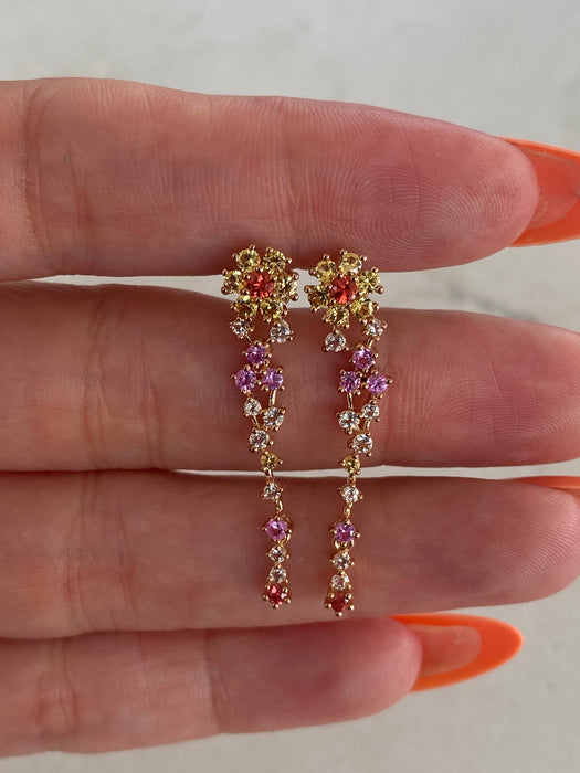 14K Rose Gold Multi-Sapphire & Diamond Flower Drop Earrings