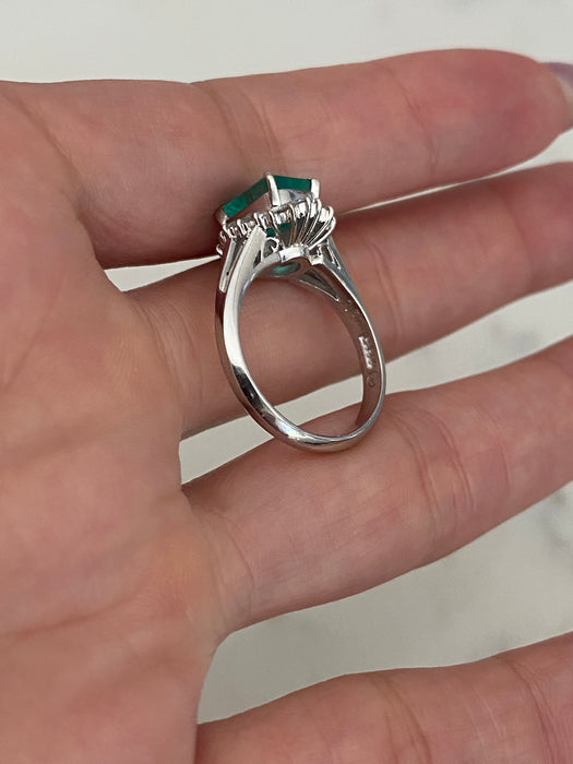 Vintage Platinum 900 GIA Colombian Emerald & Diamond Ballerina Ring | 1.53 CT Emerald | Size 5.75