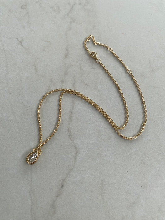 14K Solid Gold Biker Chain 1.1 Carat Pear Lab Diamond Necklace