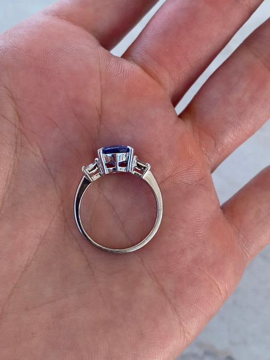 Vintage Platinum Blue Sapphire & Diamond Ring