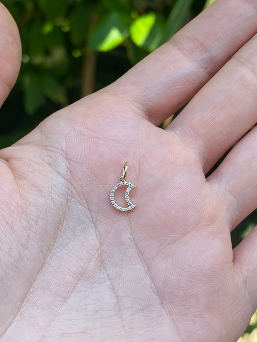 14k diamond crescent moon charm