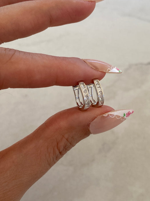 18K White Gold Princess Cut Natural Diamond Huggie Earrings | 0.40 CTW Diamond Hoops