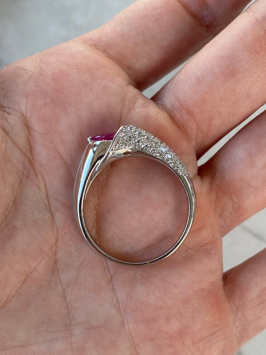 Vintage Platinum 900 Pink Sapphire Pear Ring with Diamonds – Size 10.25