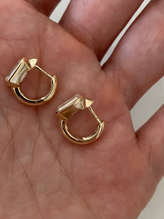 14K Gold 3.1 TCW Emerald-Cut Lab Diamond Huggie Earrings
