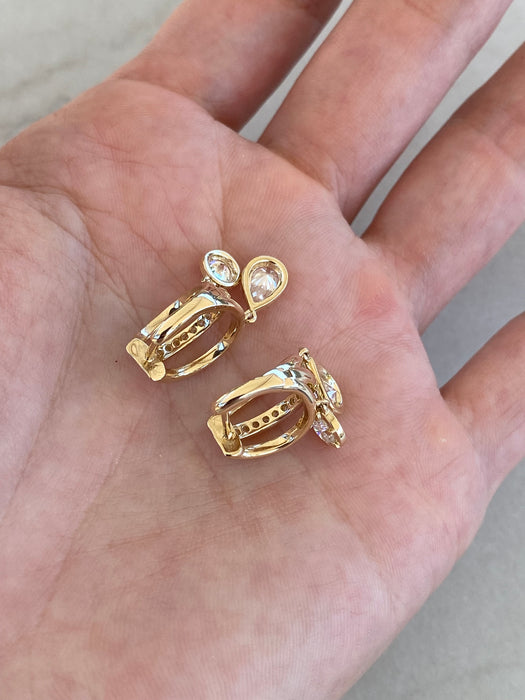 14K Gold Double Lab Diamond Huggie Earrings