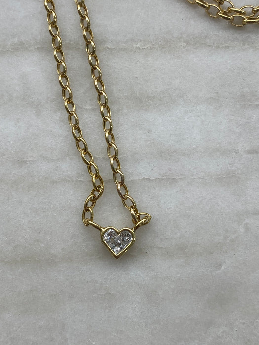 14K Gold Diamond Heart Necklace 16”