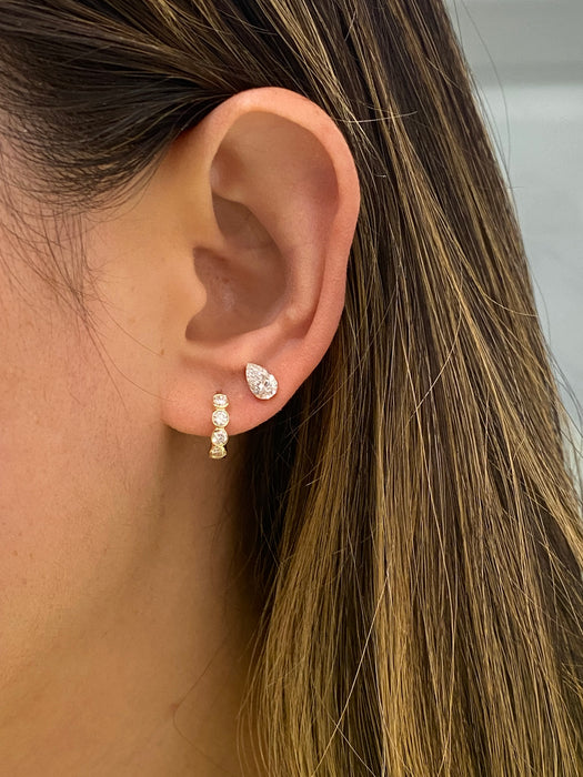 14K Gold Invisible Set Lab Diamond Pear | 0.65 TCW Screw Back Stud Single