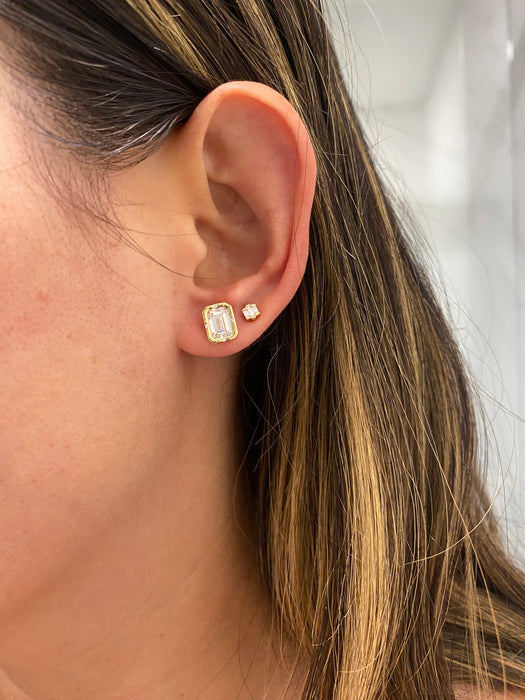 14K Gold Bezel-Set Emerald Cut Lab Diamond Stud Earrings — 2.21ctw