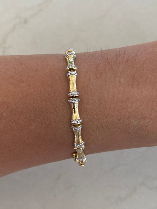 Vintage 14K Gold Bamboo Diamond Link Bracelet