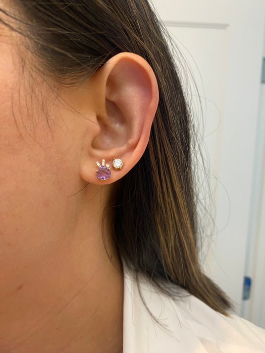 14k Gold Amethyst and Diamond Stud Earrings | Trillion Amethyst Studs