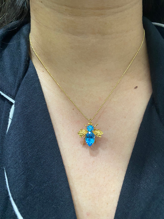 18k blue topaz bee pin charm pendant