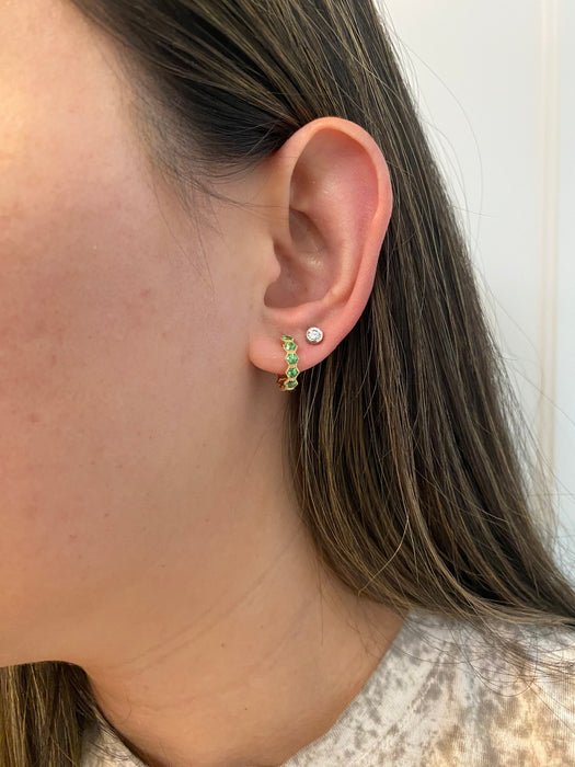 14K Gold Hexagon Tsavorite Garnet Huggie Earrings