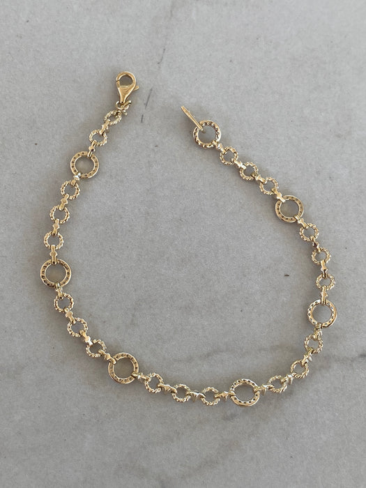 14K Solid Gold Croissant & Diamond Link Bracelet