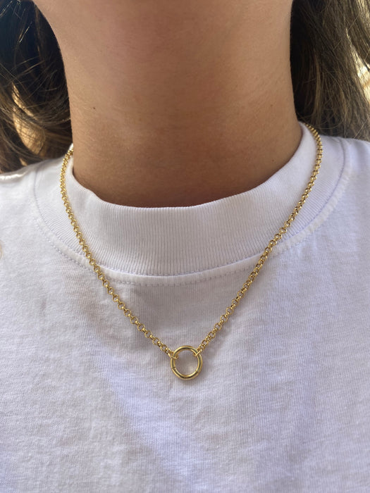 14K Gold 3mm Rolo Chain Necklace with Oval Connector | 18.5”