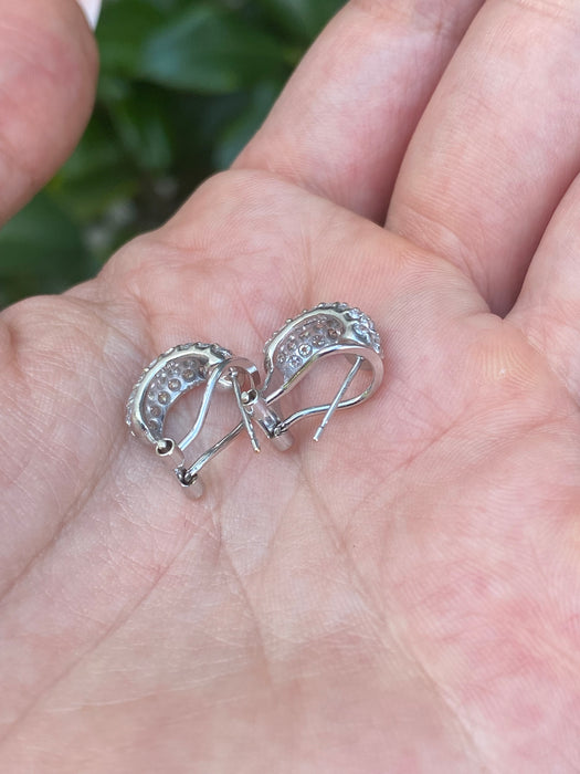 Vintage 14K & 18K White Gold Diamond Huggie Earrings – 1.00 TCW Natural Diamonds