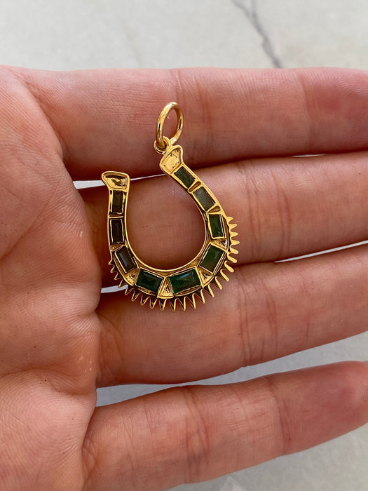 14K Natural Emerald Horseshoe Charm — 1.13 TCW
