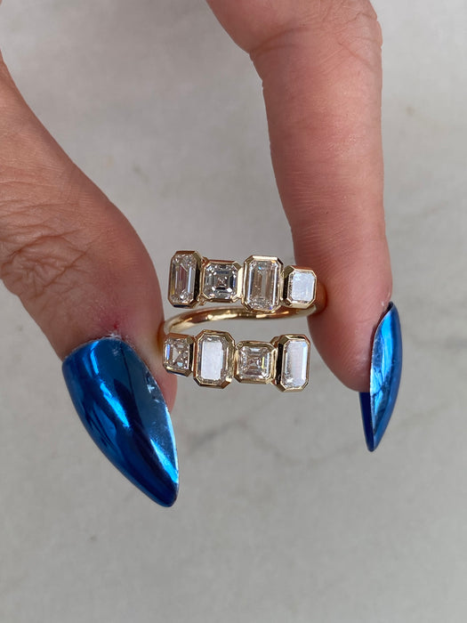 14K Open Bypass Emerald & Asscher Cut Lab Diamond Ring