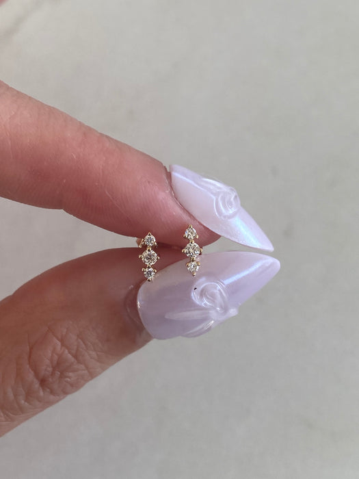 14K Gold Three-Stone Lab Diamond Arrow Stud Earrings