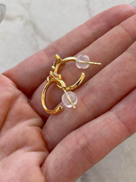 14K Gold Natural Light Yellow Trillion Diamond J-Huggie Earrings – 0.60 TCW