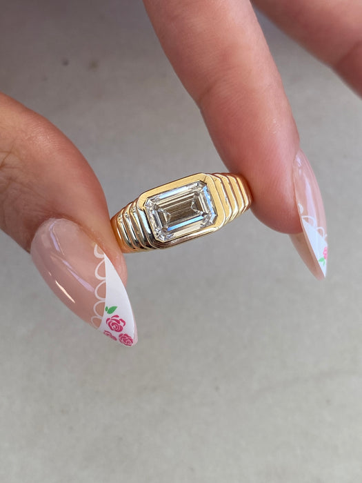 14K Gold IGI Certified 2 Carat Emerald Cut Lab Diamond Ring