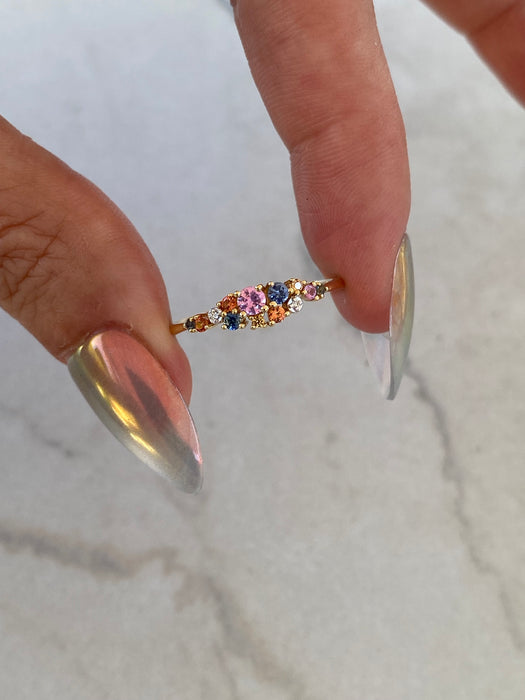 14K Natural Sapphire & Diamond Cluster Ring
