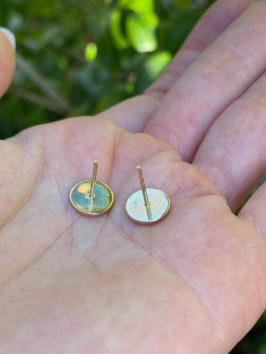 14K Gold Black Enamel Diamond Yin Yang Stud Earrings – 9mm