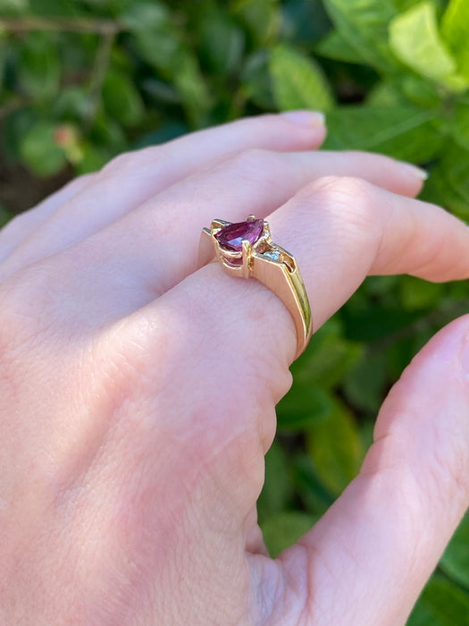 14k pear cut ruby and diamond ring size 5.75