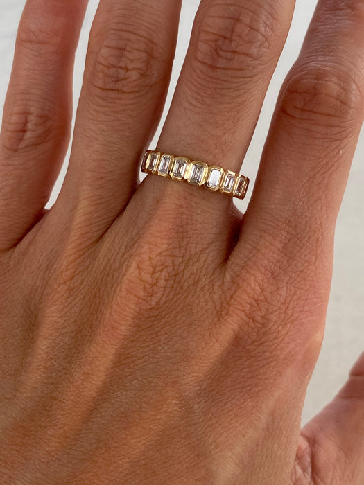 14K Gold Emerald Cut Lab Diamond Stacker Ring 1.20 CTW Bezel Set