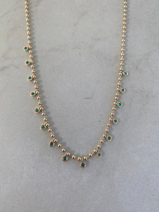 14K Gold Natural Emerald Charm Bead Necklace