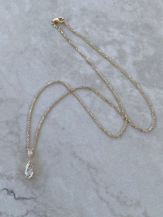 14K Gold Step-Cut Pear Lab Diamond Drop Necklace- 1.28 TCW IGI