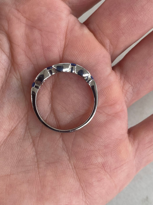Vintage Platinum 900 Blue Sapphire & Baguette Diamond Band Ring | 0.72 TCW | Size 7.5