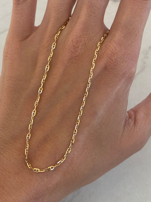 14K Solid Gold Mini Mariner Chain Necklace 16”