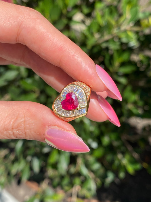 Vintage 18K Ruby Heart Diamond Ballerina Ring