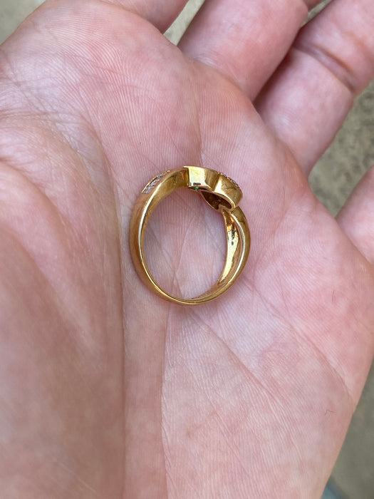Vintage 18K Gold Bezel Set Emerald Heart & Diamond Ring