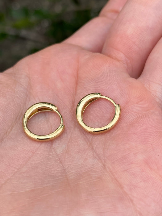 14K Gold Flush Set Ruby Huggie Earrings