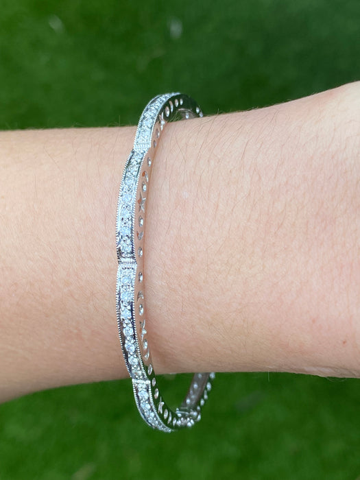 14k white gold diamond cutout star moon bangle