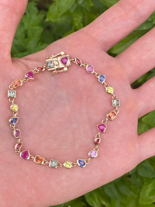 Preorder: 14K Gold Natural Rainbow Multi-Shape Sapphire Tennis Bracelet