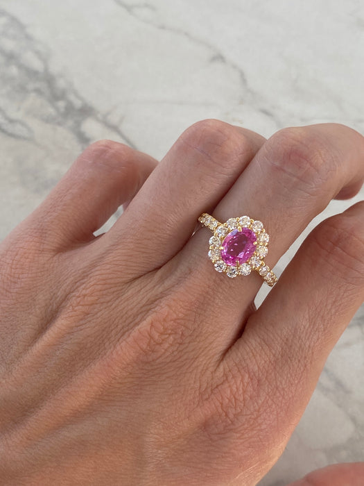 Vintage 18K Natural Pink Sapphire & Diamond Ring