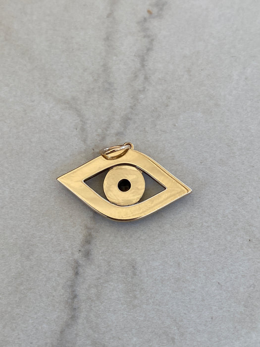 14K Gold Diamond & Sapphire Evil Eye Charm