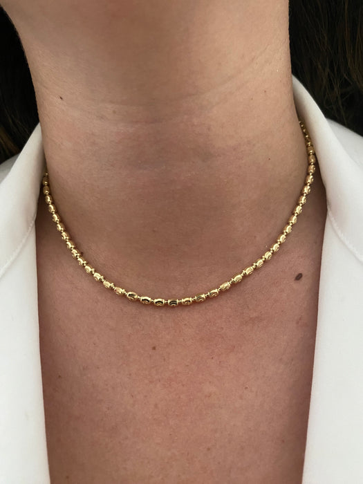 14K Gold Diamond-Cut Bead Chain Necklace with 14k Connector Clasp 16”