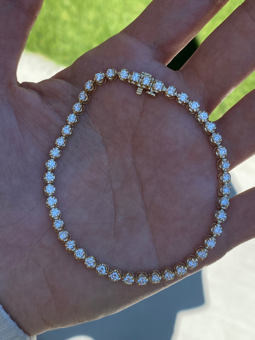 14K Gold Lab Diamond Tennis Bracelet – 2.3 TCW Cupcake Setting, 7”