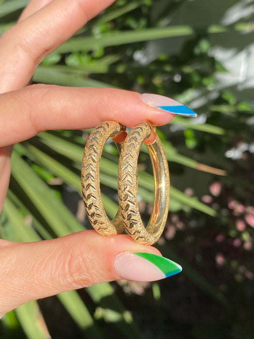 14k diamond cut textured hoop earrings